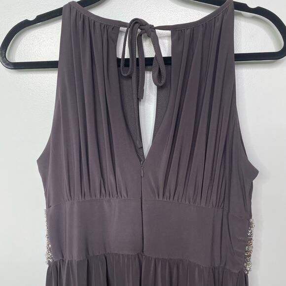 R&M‎ Richards Sleeveless Halter Neck Gown Dress Prom Bridesmaid Beaded Brown 10 - Picture 5 of 14